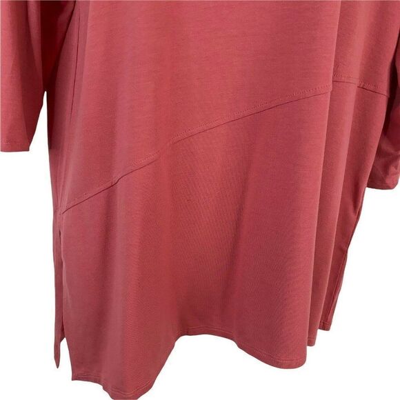 Eileen Fisher Top Petite Large Red Knit Asymmetrical Blouse Lagenlook Boat Neck - Picture 4 of 8